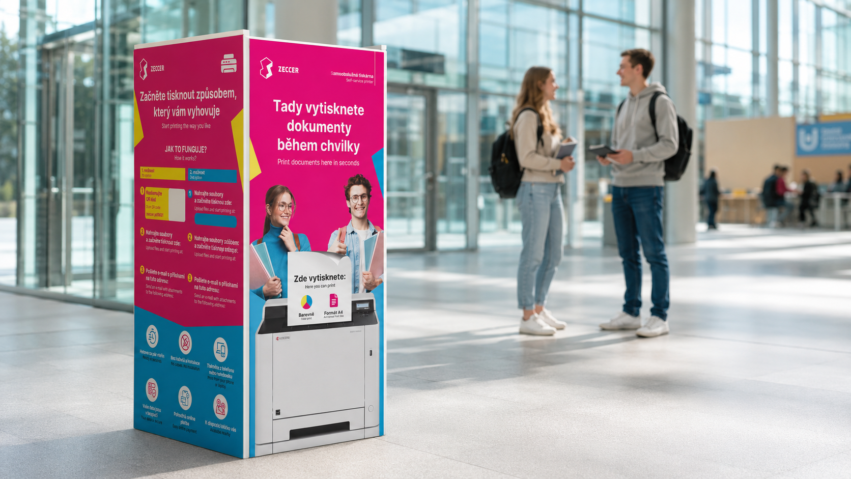 Samoobslužný tiskový kiosek Zeccer v nákupním centru